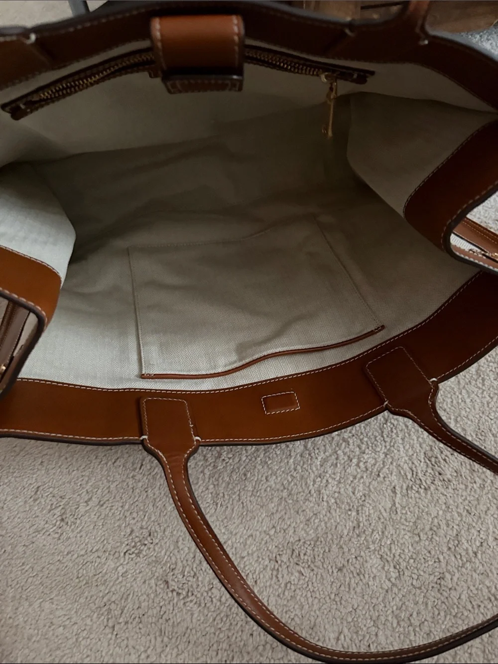 Tory Burch Canvas Tote with Tan Leather Trim